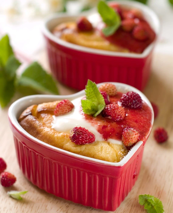 Dessert: Ricotta Souffles with Raspberry Compote