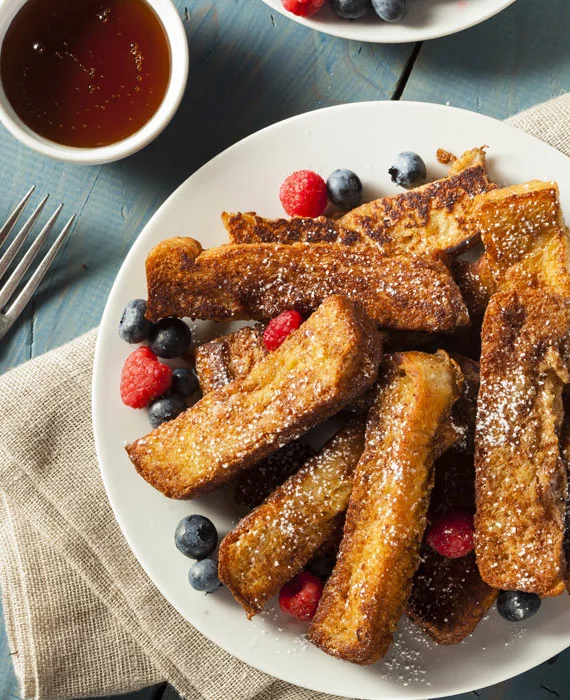 Paleo French Toast Sticks with Blueberry Compote & Sausage