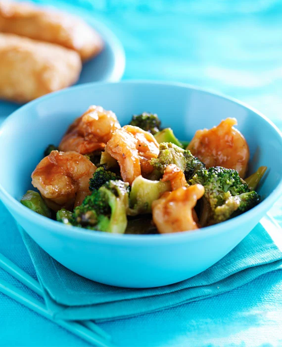 Shrimp and Broccolini Stir Fry with Arugula Avocado Salad