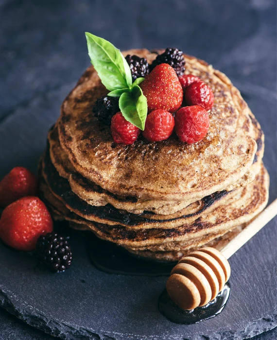 Baked Plantain Pancakes with Blueberry Compote