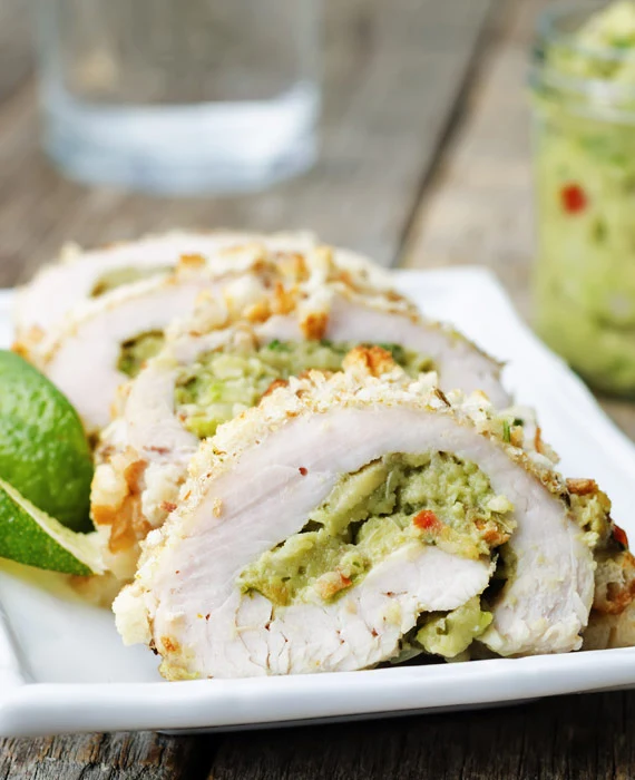 Guacamole-Stuffed Chicken Roulades and Oven-Roasted Asparagus