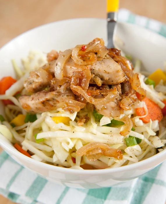 Cabbage Slaw with Chicken & Onions