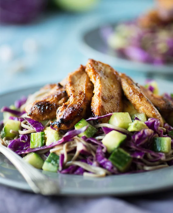 Chopped Chicken, Red Cabbage and Avocado Salad