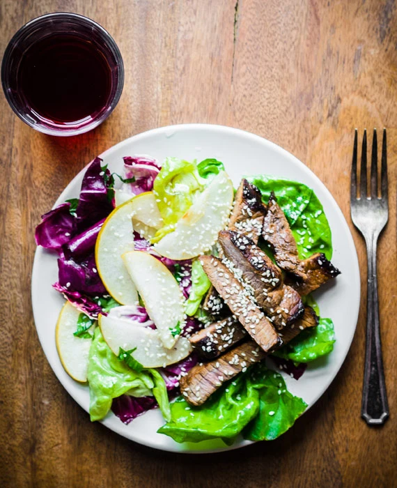 Asian Flank Steak with Pear + Cabbage Salad