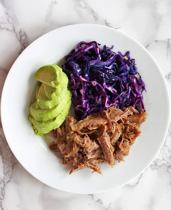 Instant Pot Kalua Pork with Duck Fat Braised Red Cabbage and Avocado