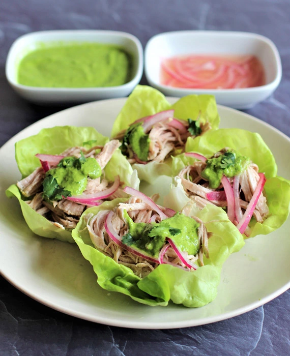 Pork Taco Lettuce Wraps with Pickled Red Onion and Cilantro Chimichurri