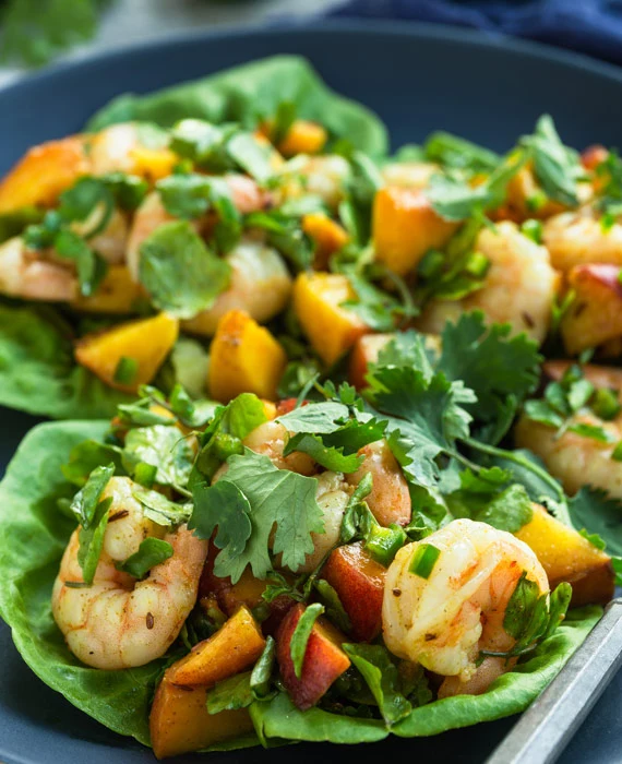 Shrimp Taco Wraps with Peaches and Avocado-Lime Dressing (AIP)