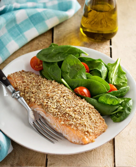 Almond Crusted Salmon with Oven-Roasted Asparagus