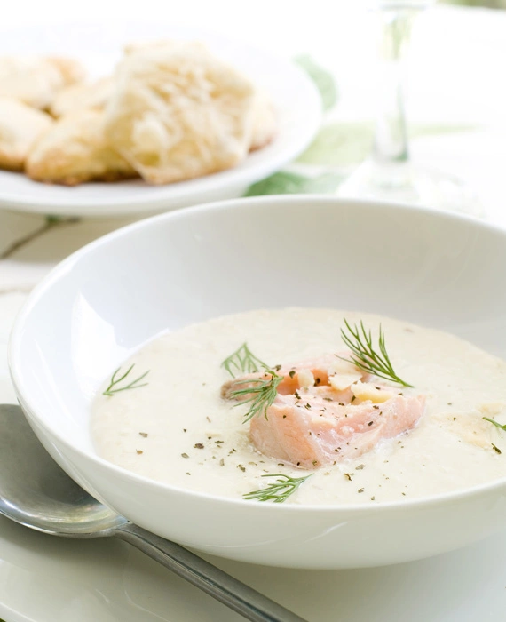 Keto Salmon Chowder and Drop Biscuits