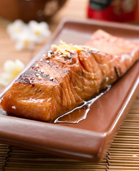 Asian BBQ Salmon, Japanese Salad with Ginger Dressing & Miso Soup