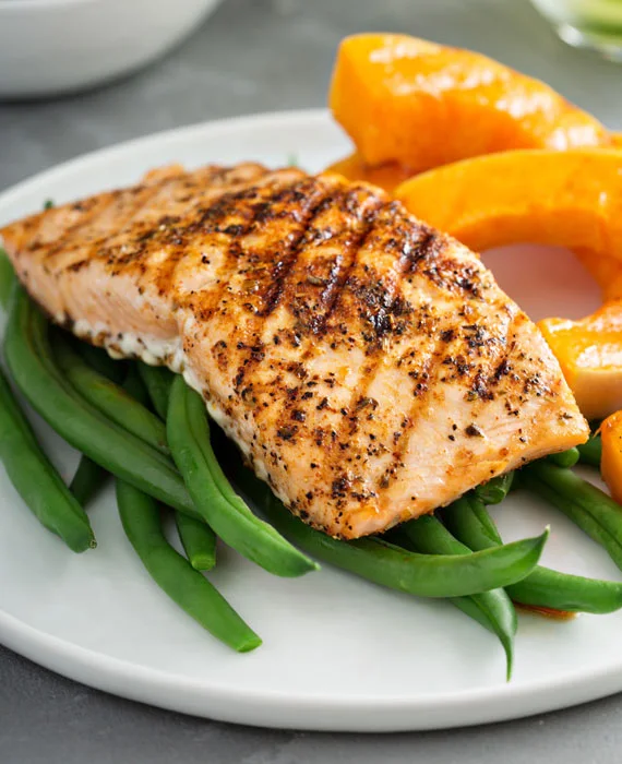 Moroccan Spiced Salmon with Green Beans and Butternut Squash