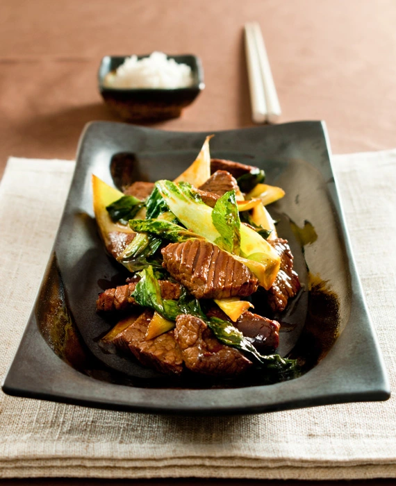 Grass-Fed Beef & Bok Choy Stir Fry with Asparagus-Sesame Salad