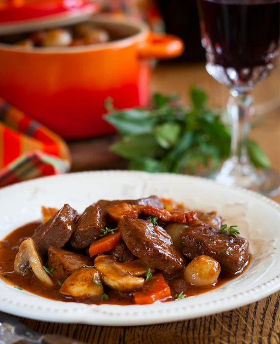 Slow Cooker Beef Bourguignon, Winter Squash & Simple Mixed Green Salad 