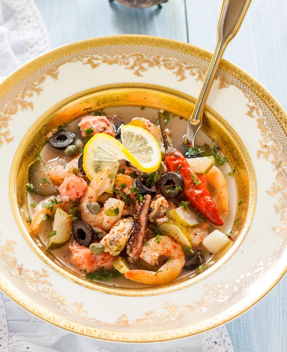 Mediterranean Seafood Soup, Herbed Quinoa & Broccoli Raab