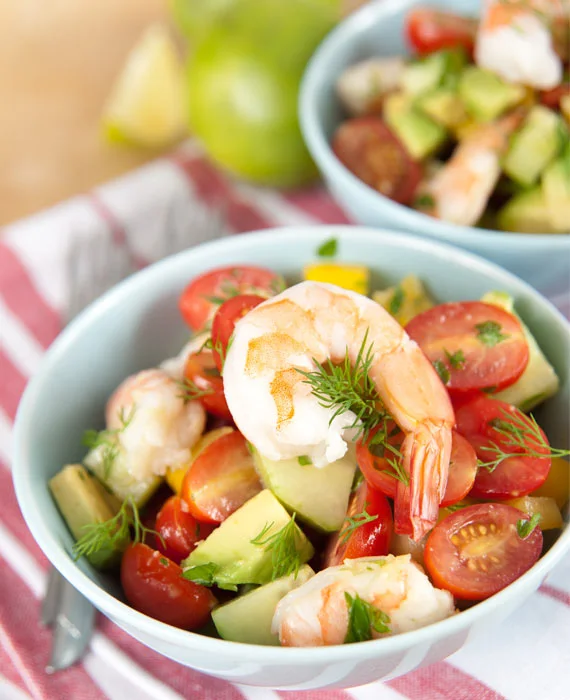 Mediterranean Chopped Salad with Shrimp and Lemon-Dill Dressing