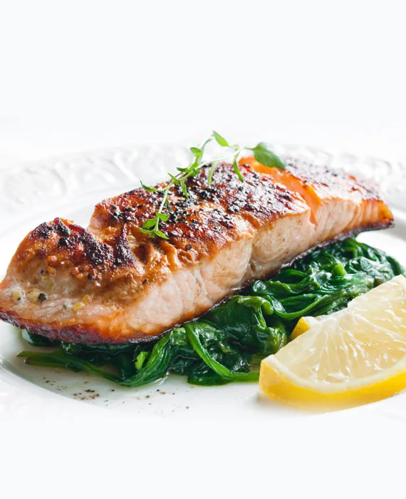 Pan Seared Salmon with Creamed Leeks and Spinach