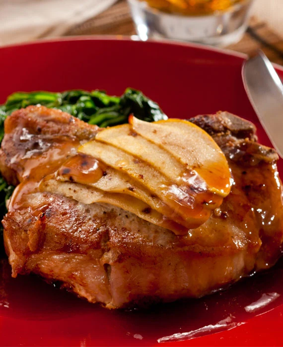Sweet and Sour Pork Chops with Apples, Swiss Chard and Mashers