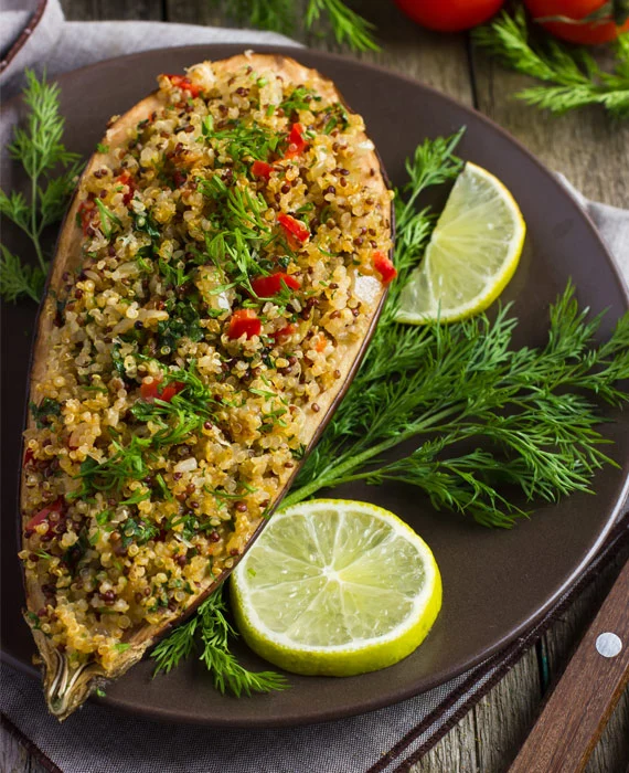 Baked Eggplant with Quinoa Stuffing