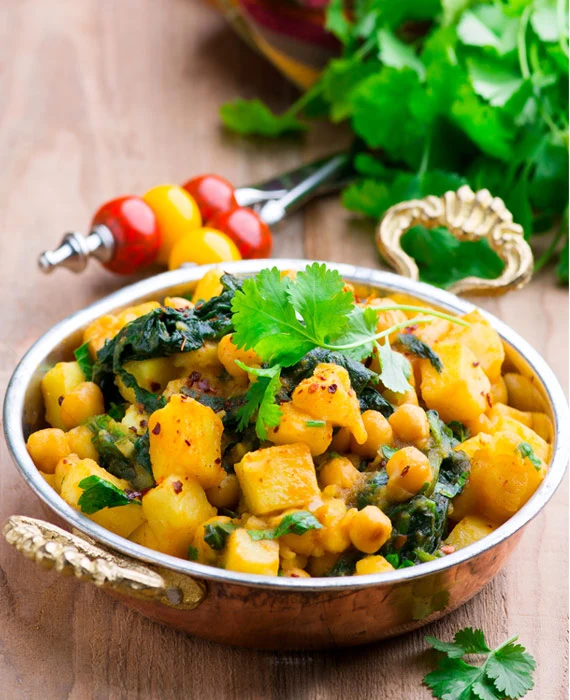 Coconut Curry Chickpea and Cauliflower with Spinach