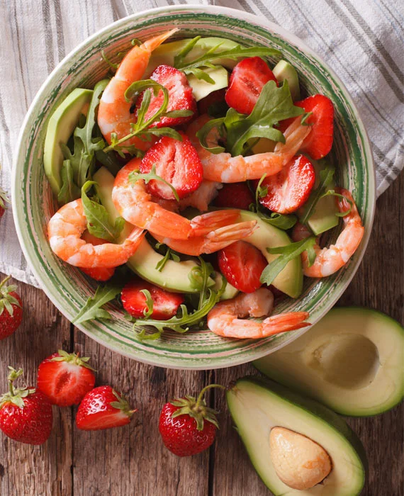 Grilled Shrimp Salad with Strawberries and Honey- Balsamic Vinaigrette