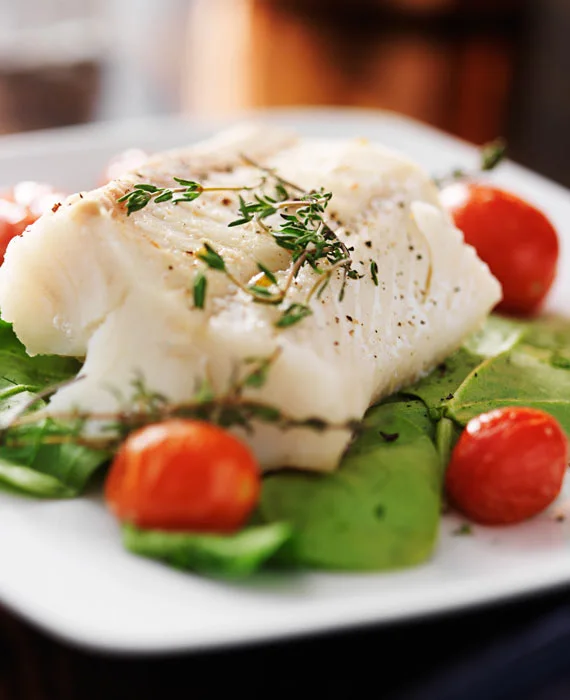 Baked Halibut with Spinach, and Cherry Tomatoes