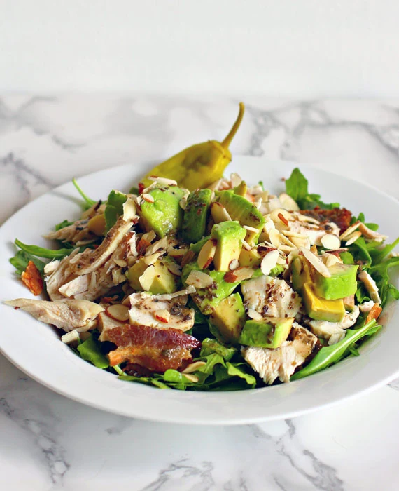 Keto Chicken Bacon Salad with Avocados and Green Goddess Dressing