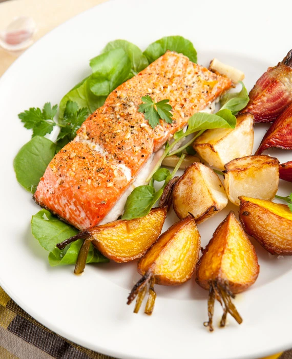 One Pan Roasted Wild Salmon with Golden Beets 