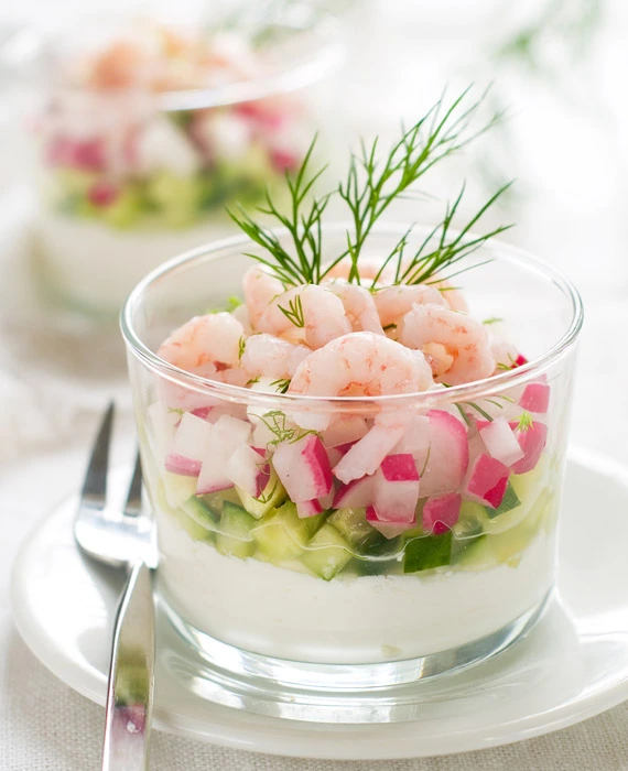Shrimp, Radish & Cucumber Mason Jar Salad With Creamy Dill Dressing