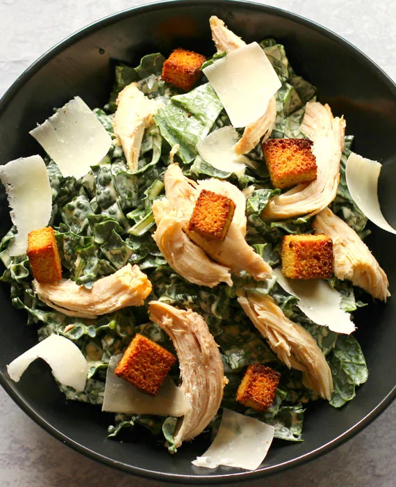 Keto Kale Caesar Salad with Chicken